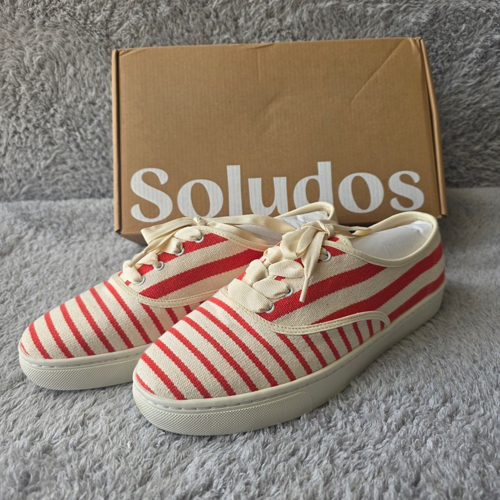 Soludos Marin Stripe Sneaker Poppy Red Stripe 10 Wome's Canvas Shoes NEW‎ IN BOX